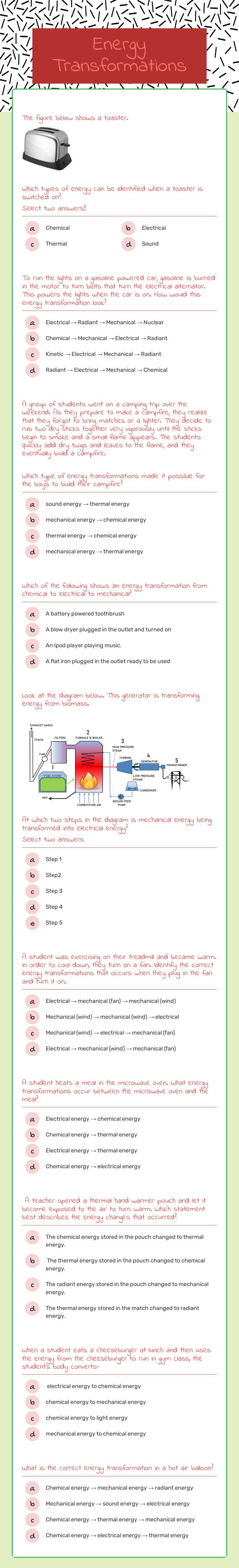 Energy Transformations worksheet preview image