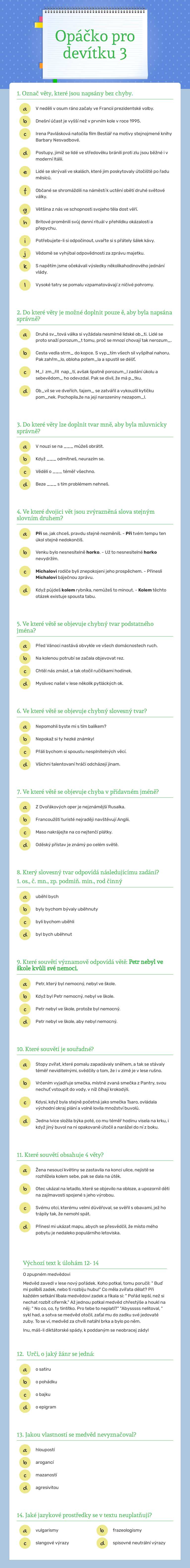 Opáčko pro devítku 3 Grade 9 worksheet preview