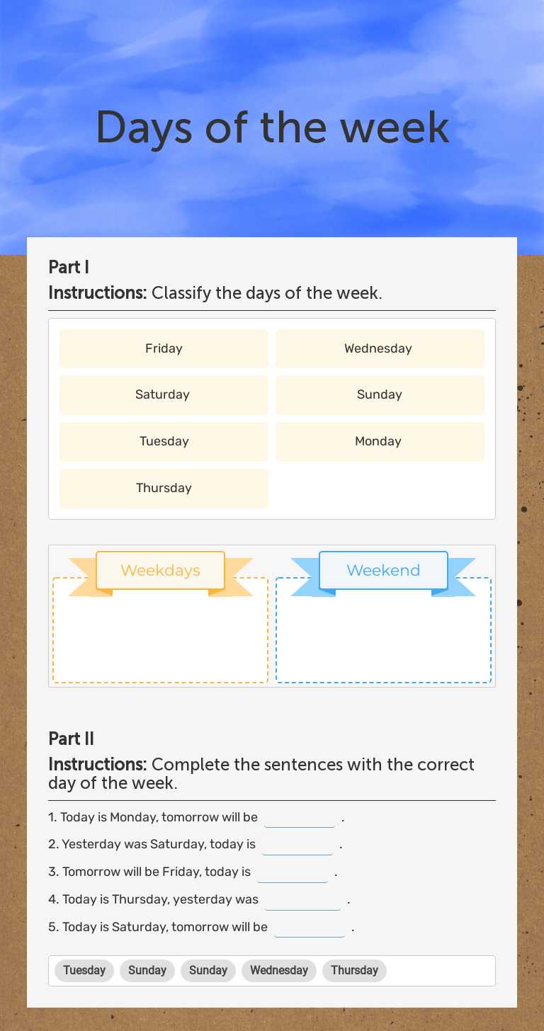 Days of the week worksheet preview image