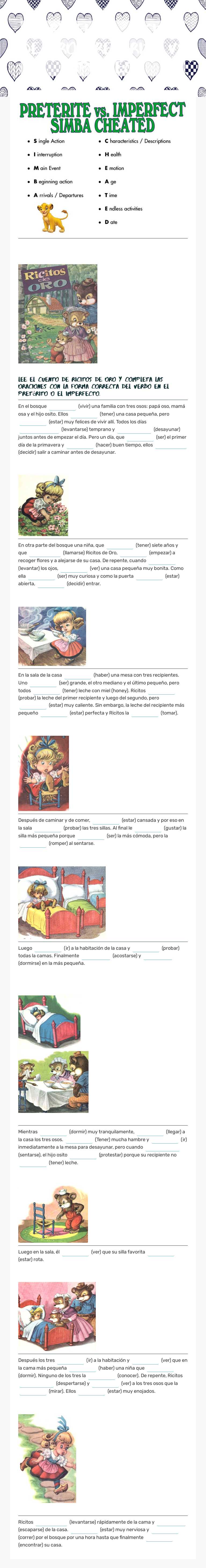 Storytelling: Ricitos De Oro Preterite Vs Imperfect worksheet preview image