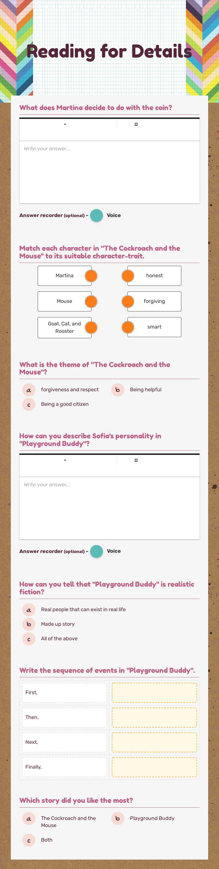 Reading for Details worksheet preview image