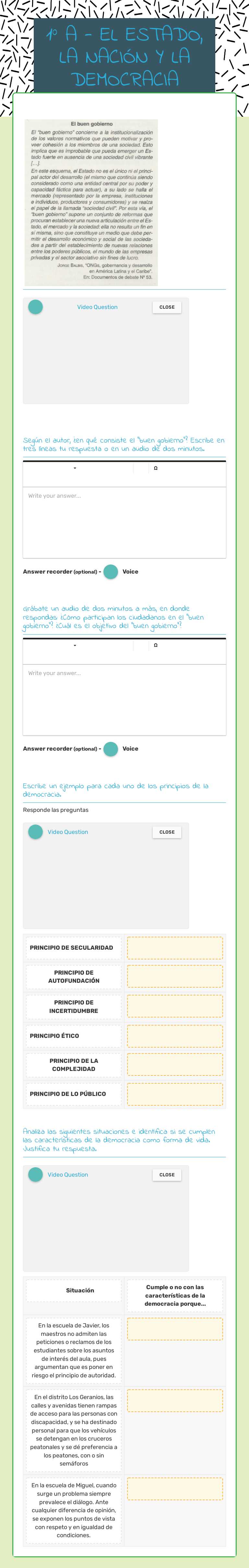 1° A - EL ESTADO, LA NACIÓN Y LA DEMOCRACIA worksheet preview image