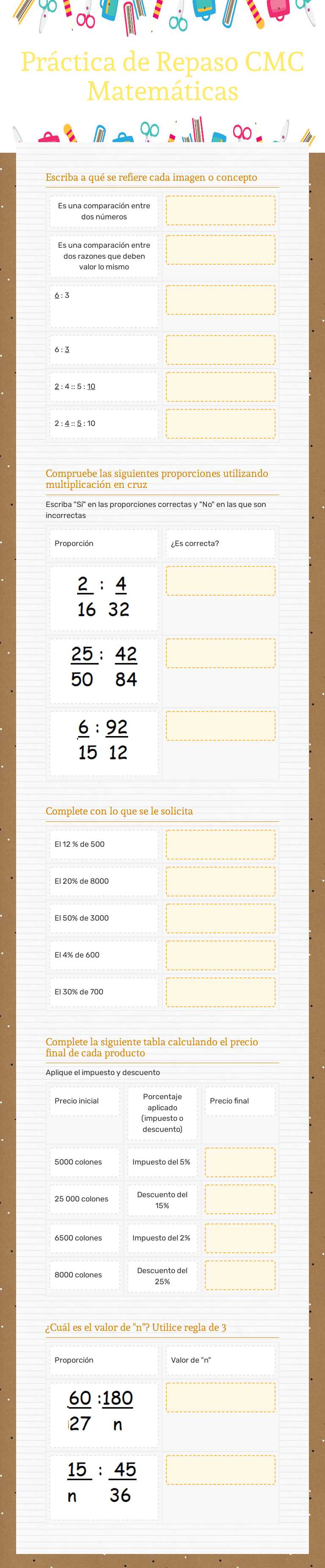 Práctica de Repaso CMC Matemáticas Grade 6 worksheet preview