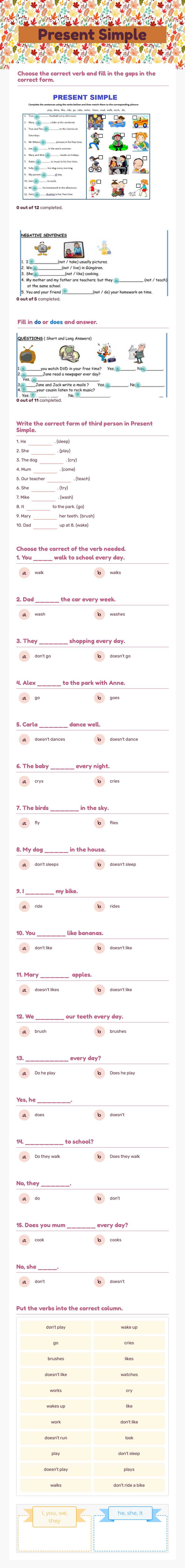 Present Simple Preschool worksheet preview