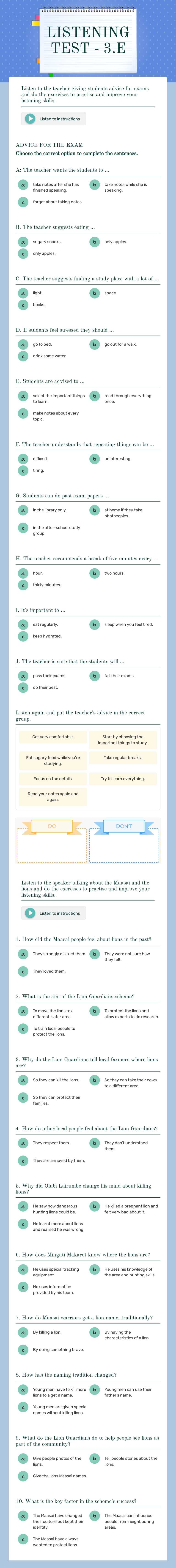 LISTENING TEST - 3.E worksheet preview image