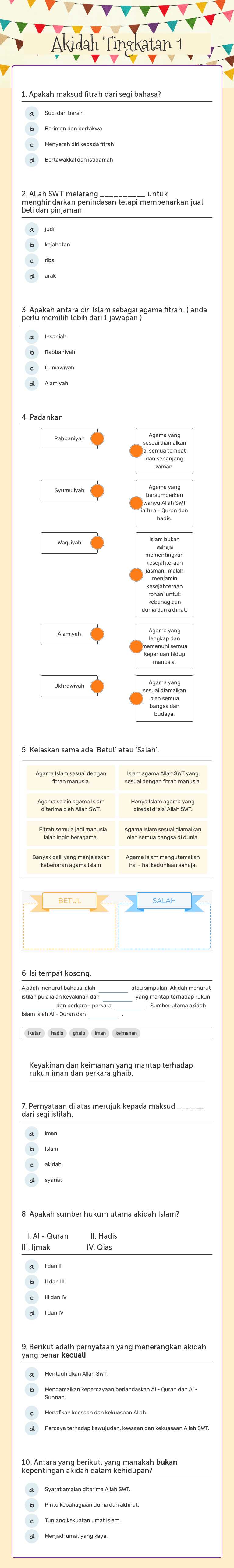 Akidah Tingkatan 1 worksheet preview