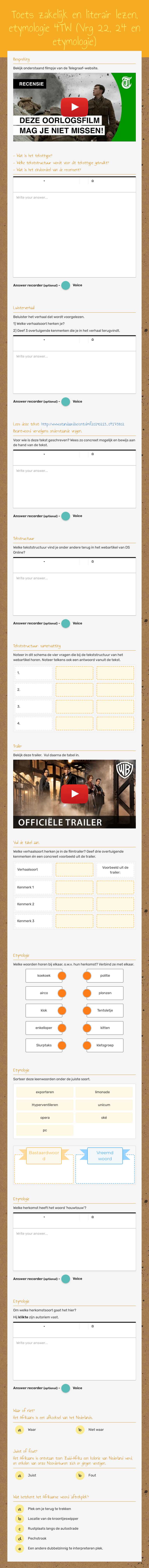 Toets zakelijk en literair lezen,
etymologie 4TW 
(Vrg 22, 24 en etymologie) Other worksheet preview