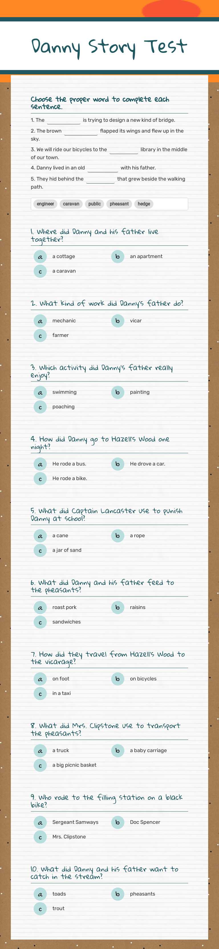 Danny Story Test worksheet preview image