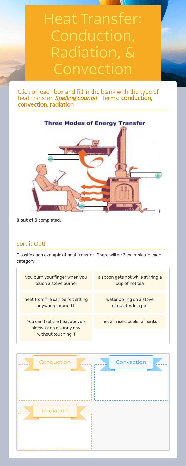 Heat Transfer: Conduction, Radiation, & Convection worksheet preview image