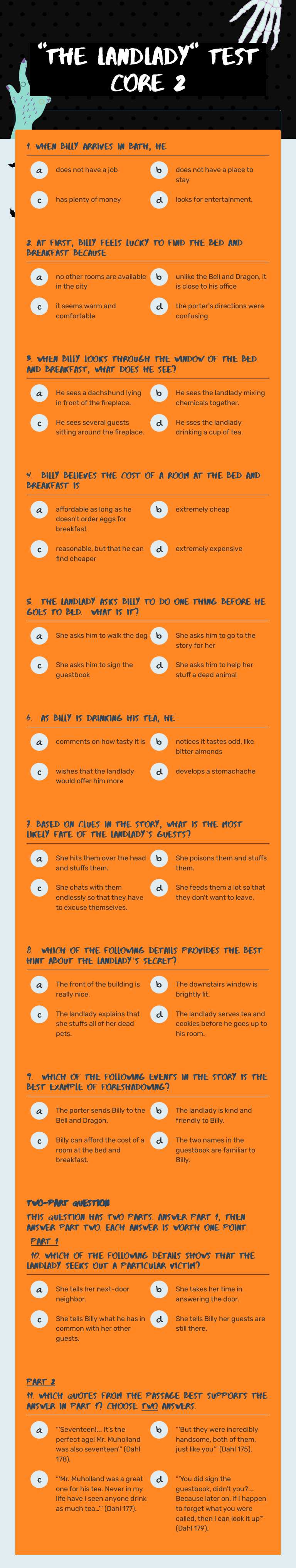 "The Landlady" Test Core 2 worksheet preview image