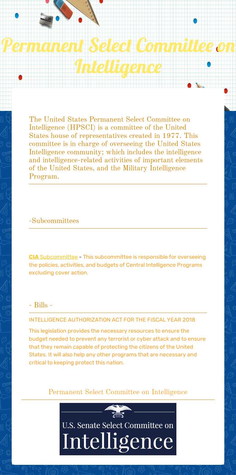 Permanent Select Committee on Intelligence worksheet preview image