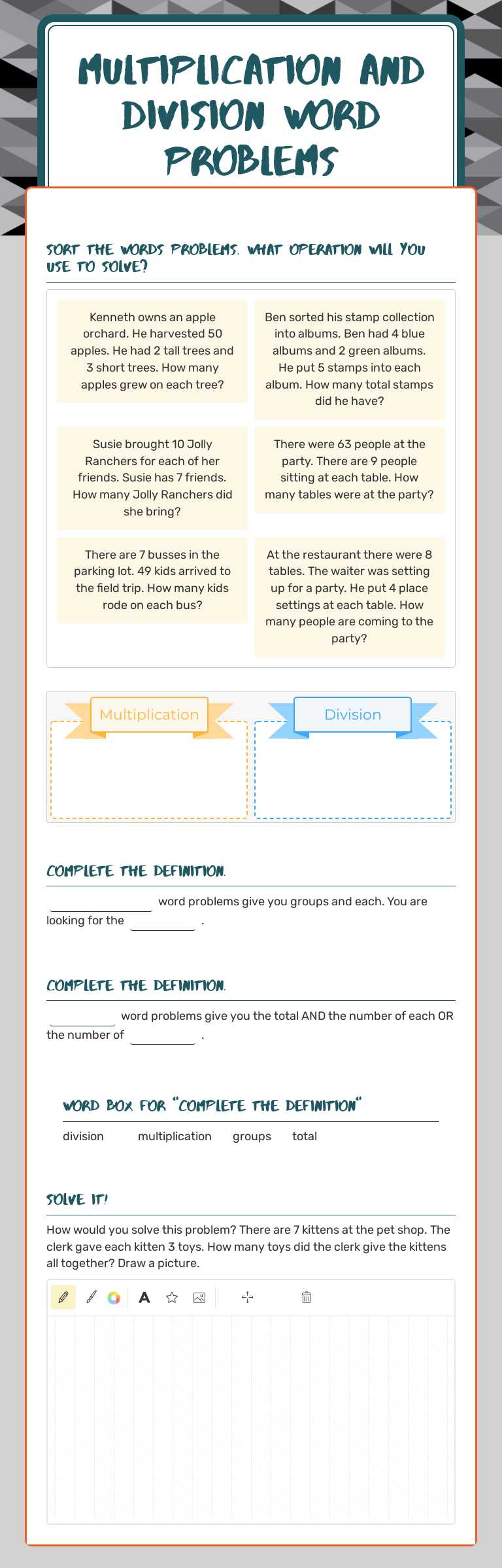 Multiplication and Division Word problems worksheet preview image