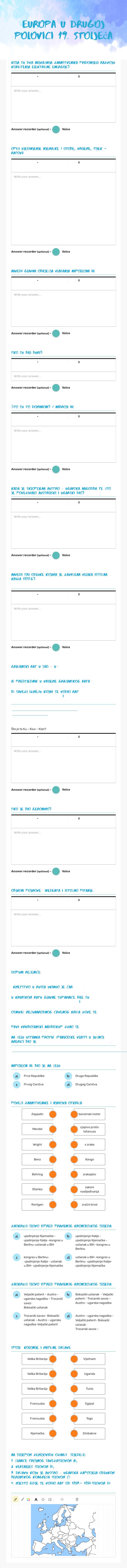 EURopa u drugoj polovici 19. stoljeća Grade 3 worksheet preview