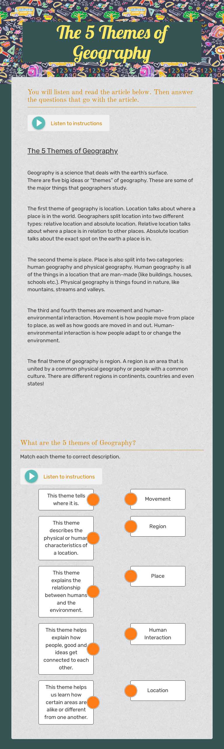 The 5 Themes of Geography Grade 5 worksheet preview