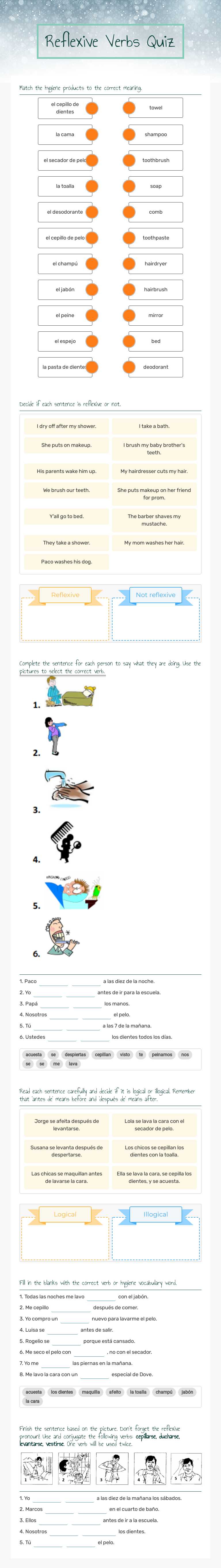 Reflexive Verbs Quiz worksheet preview image