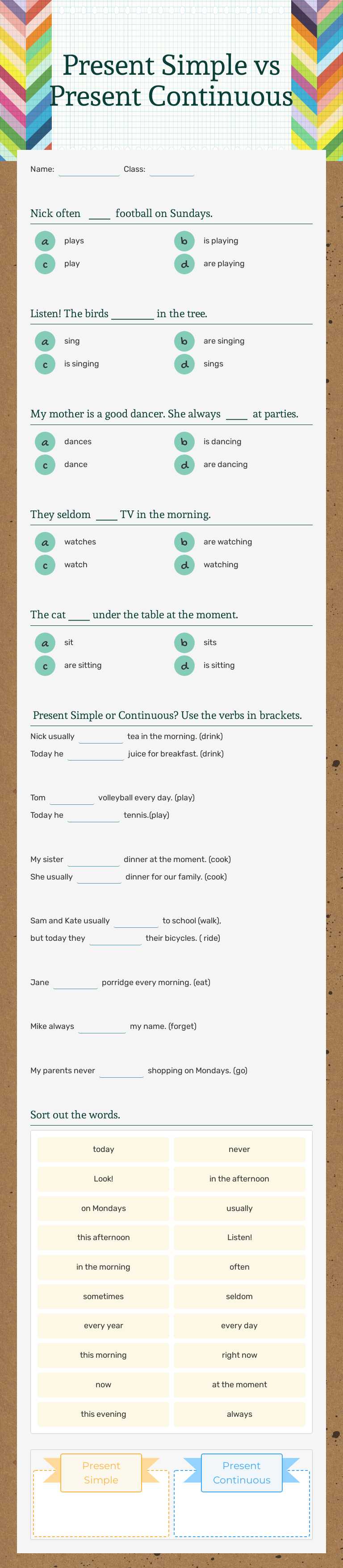 Present Simple 
vs 
Present Continuous Grade 5 worksheet preview