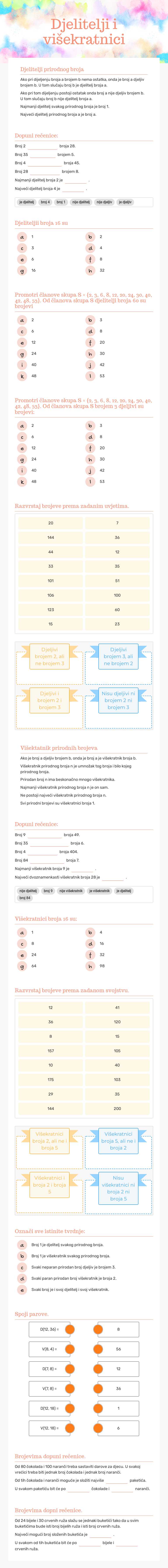 Djelitelji i višekratnici worksheet preview image