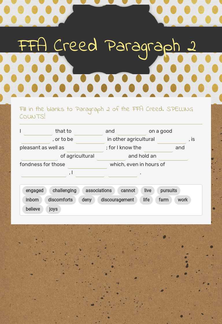 FFA Creed Paragraph 2 Grade 9 worksheet preview