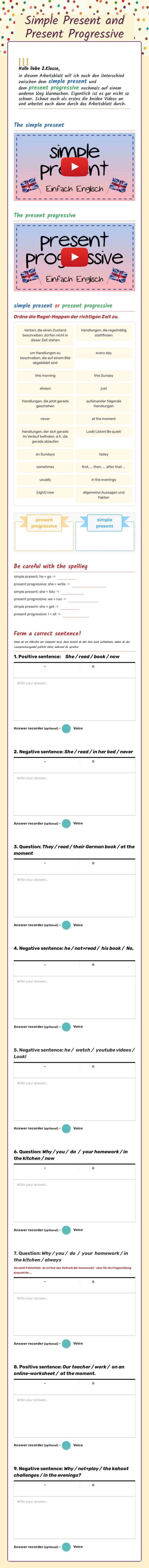 Simple Present and Present Progressive Grade 5 worksheet preview