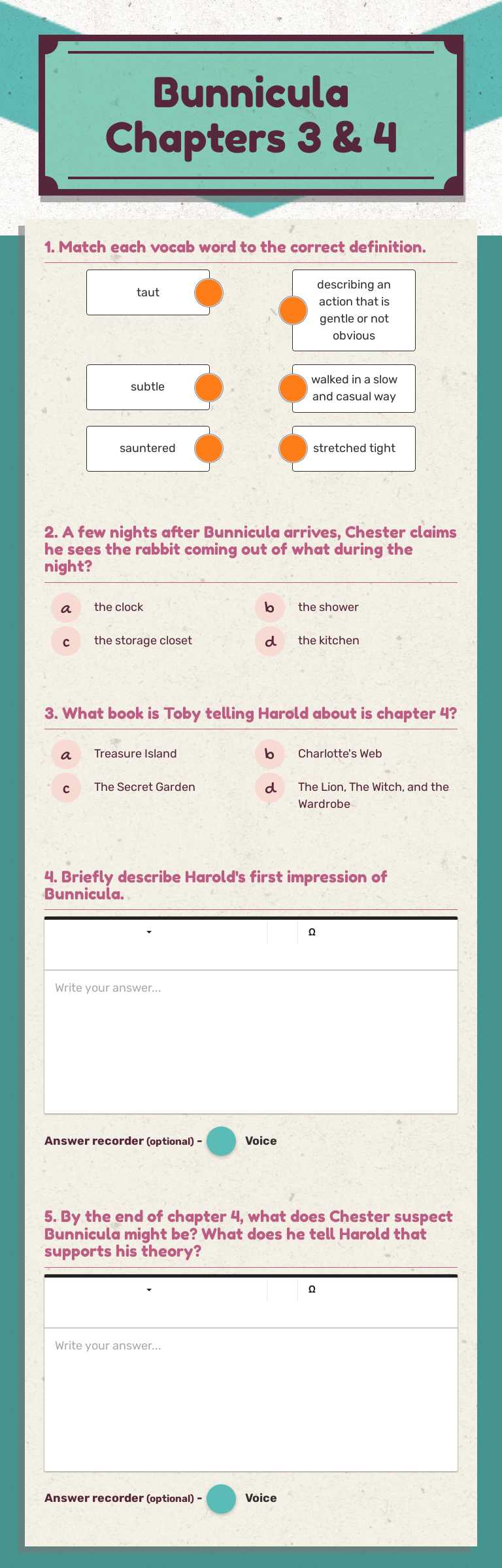 Bunnicula
Chapters 3 & 4 worksheet preview image