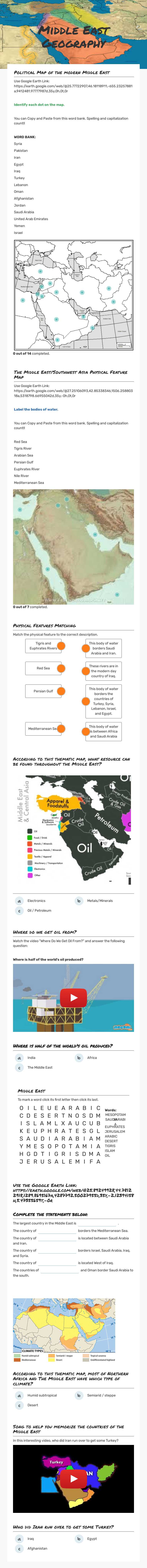 Middle East Geography worksheet preview image