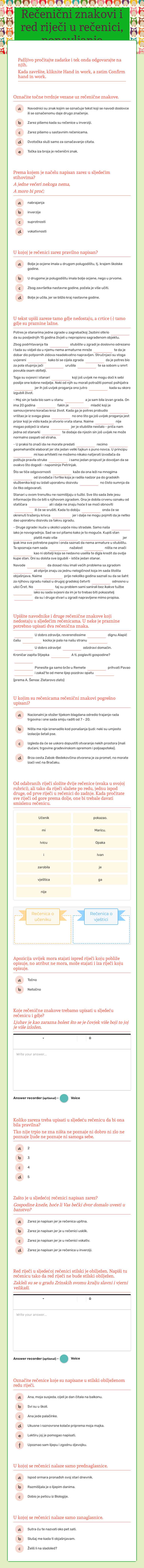 Rečenični znakovi i red riječi u rečenici, ponavljanje worksheet preview image