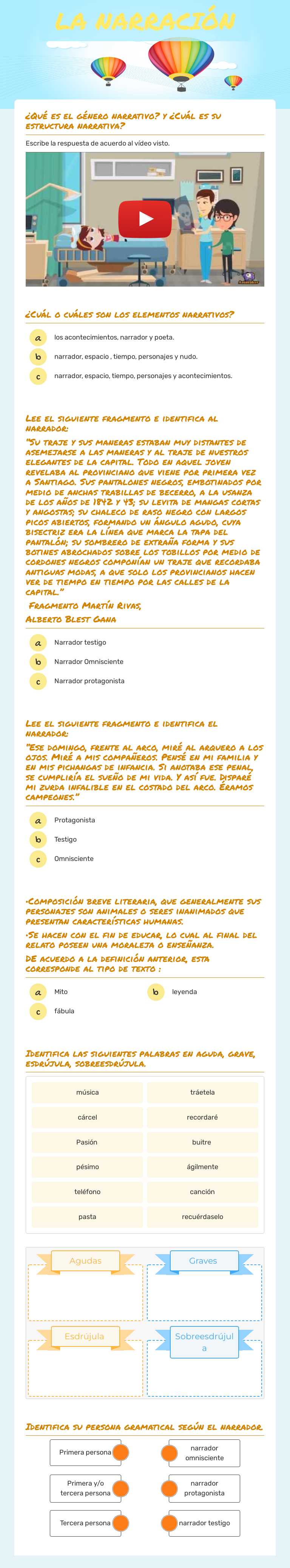 LA NARRACIÓN worksheet preview image