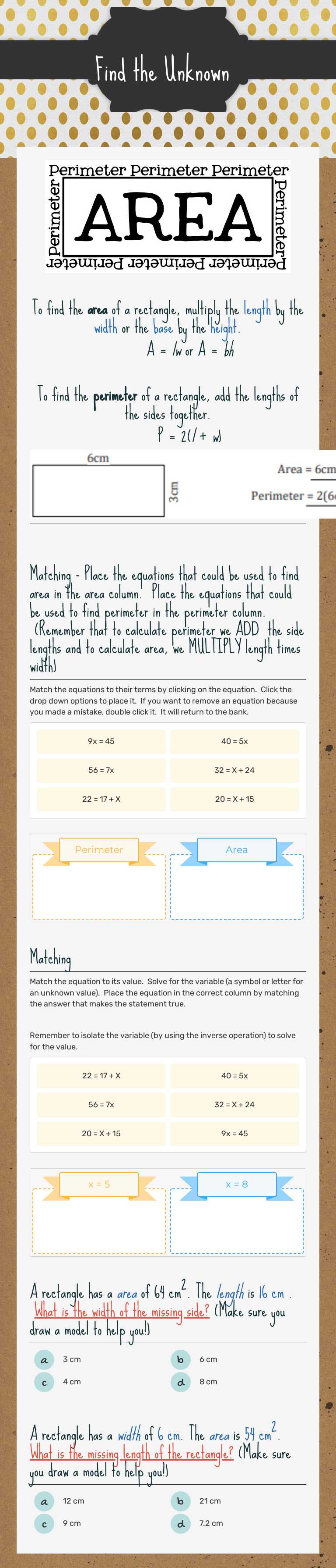 Find the Unknown Grade 6 worksheet preview