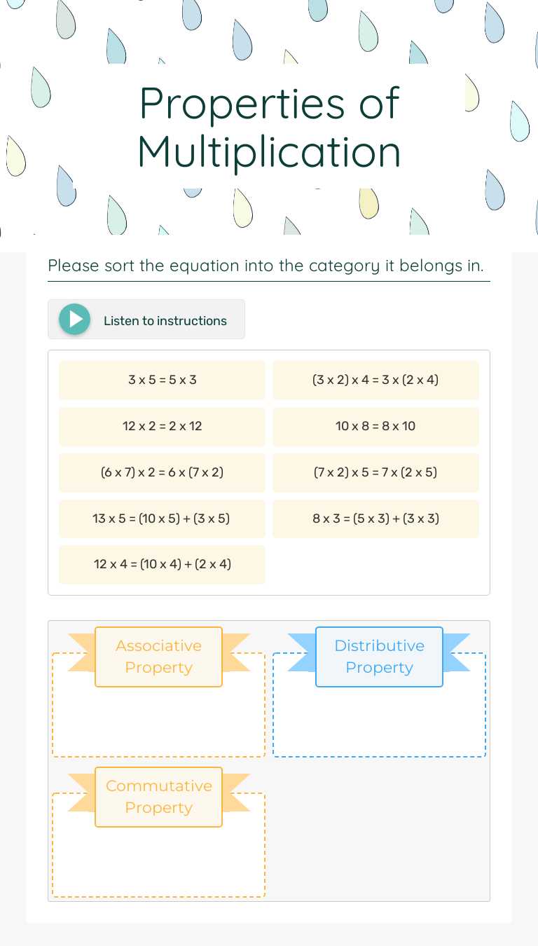 Properties of Multiplication worksheet preview image