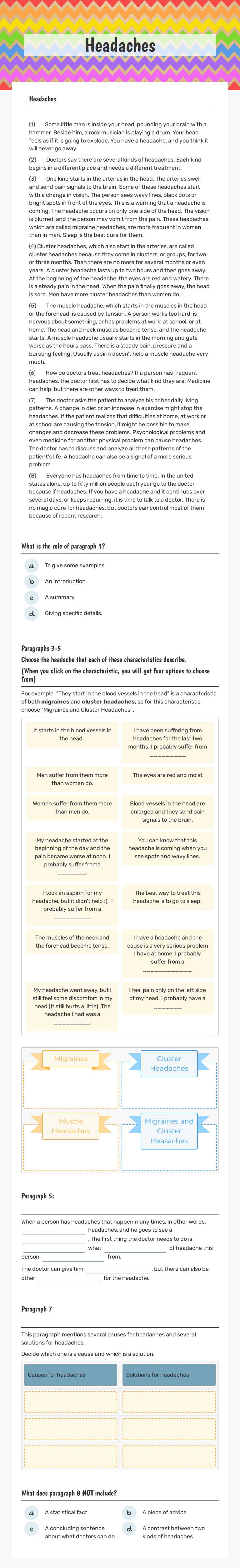 Headaches Other worksheet preview