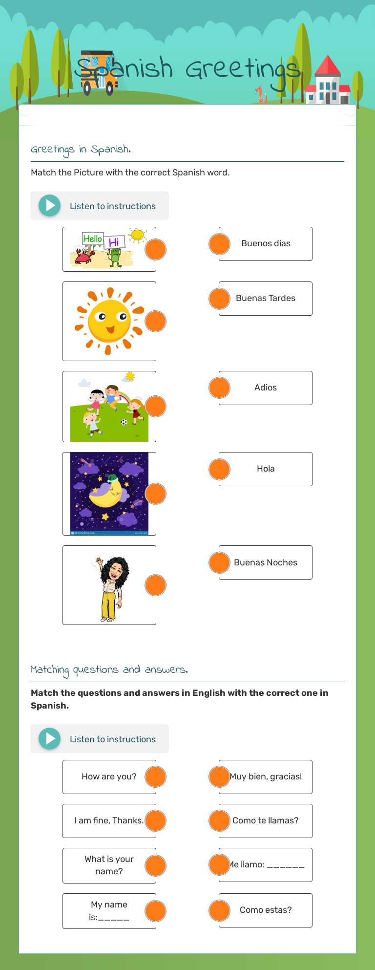 Spanish Greetings worksheet preview image
