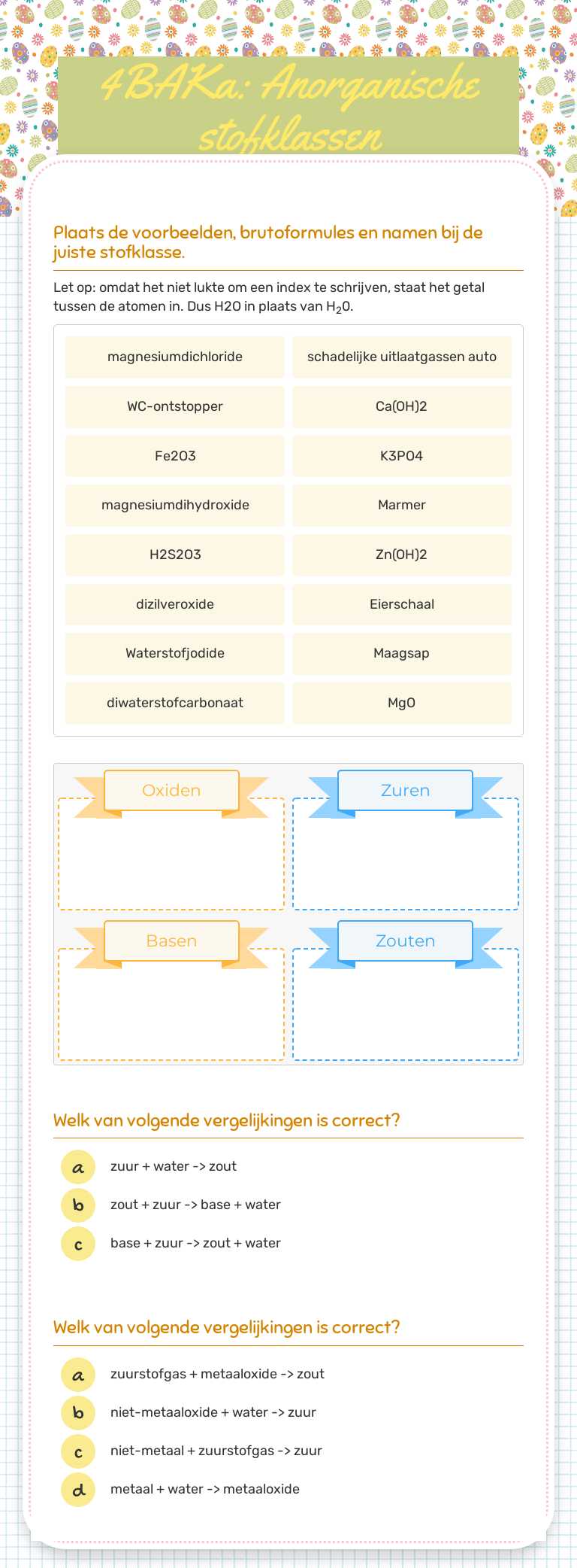 4BAKa: Anorganische stofklassen worksheet preview image