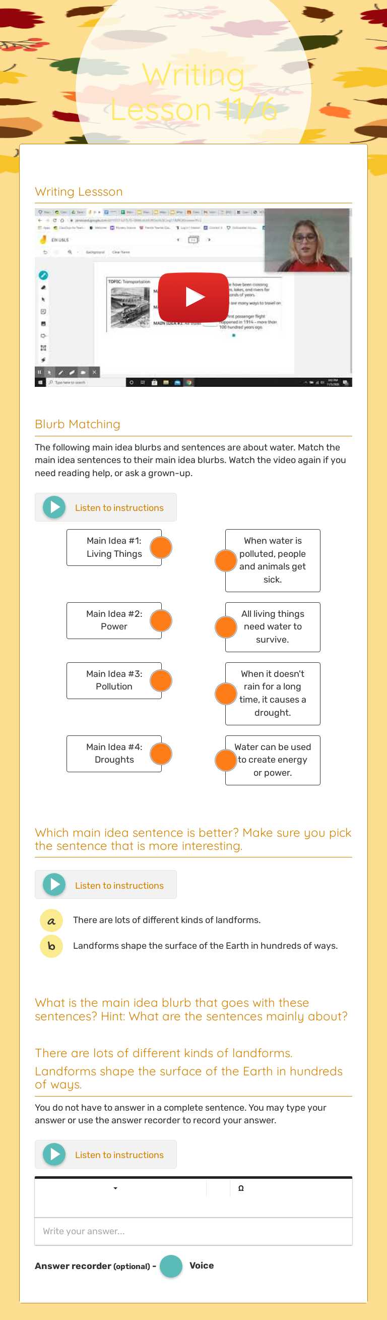 Writing Lesson 11/6 worksheet preview image