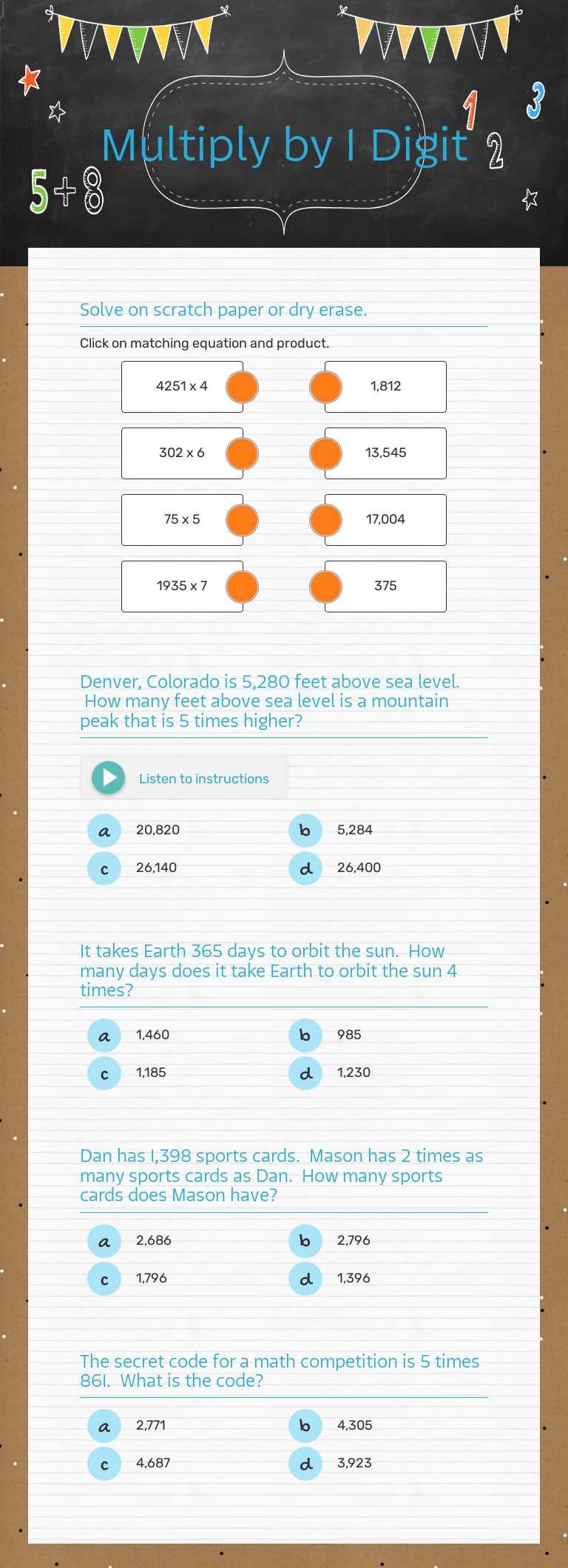 Multiply by 1 Digit worksheet preview image