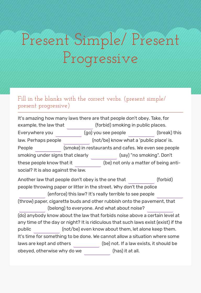 Present Simple/ Present Progressive Grade 9 worksheet preview