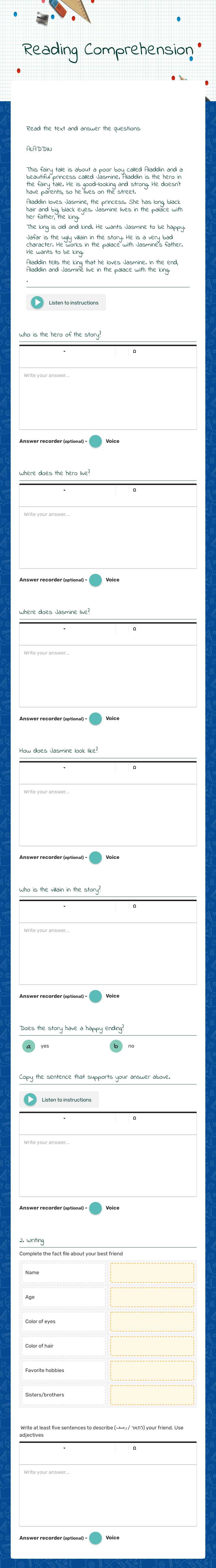 Reading Comprehension Grade 6 worksheet preview