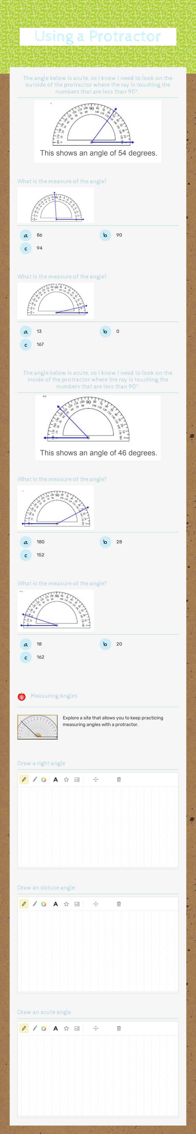 Using a Protractor worksheet preview image