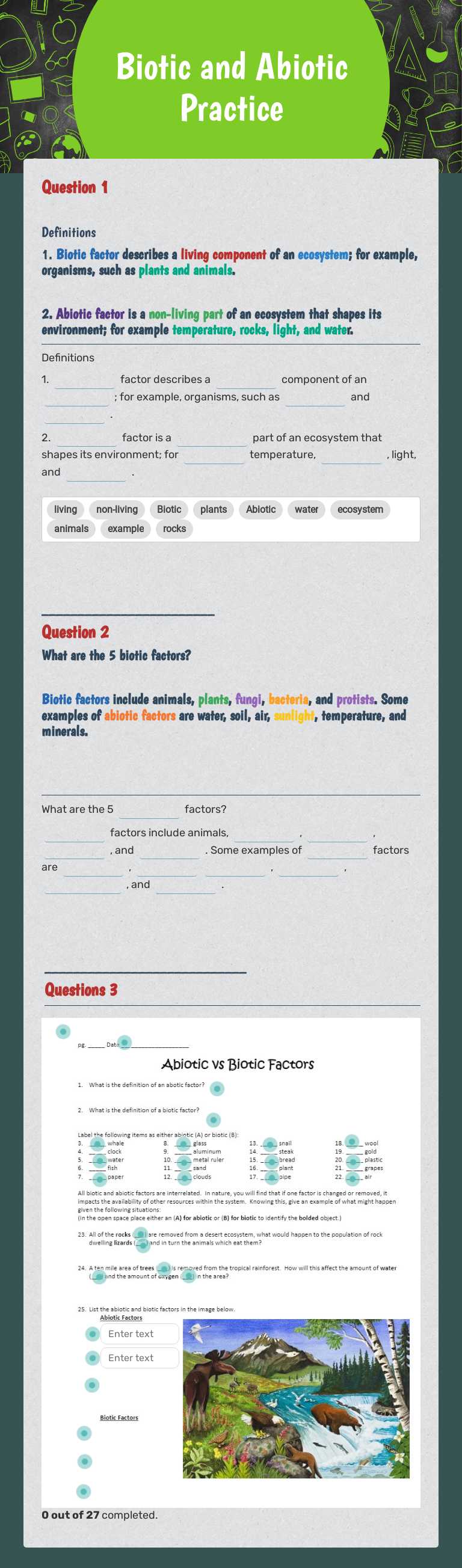 Biotic and Abiotic Practice by Raul Martinez Jr | Interactive Worksheet ...