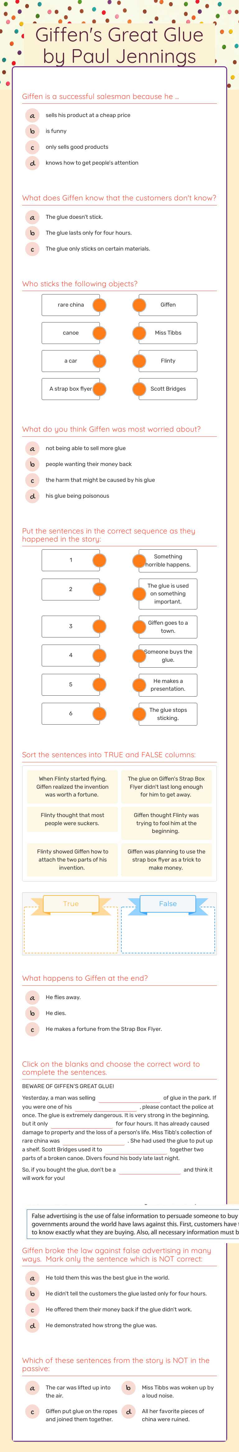 Giffen's Great Glue                  
by Paul Jennings worksheet preview image