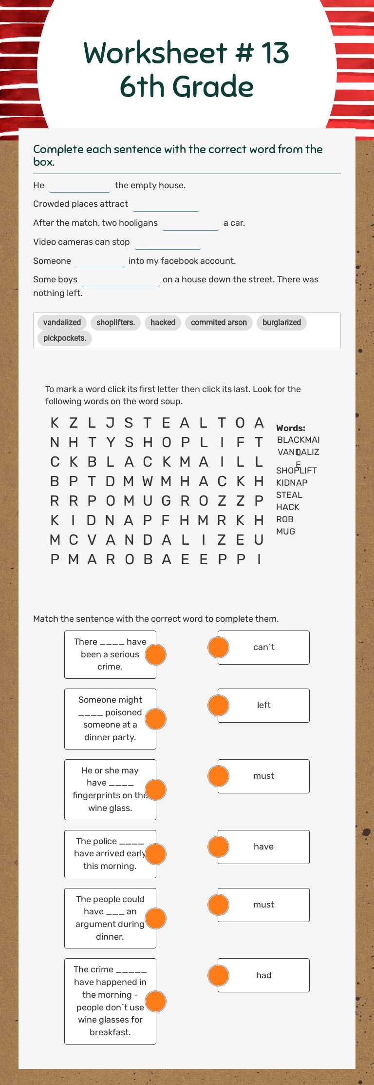 Worksheet # 13          6th Grade Grade 6 worksheet preview