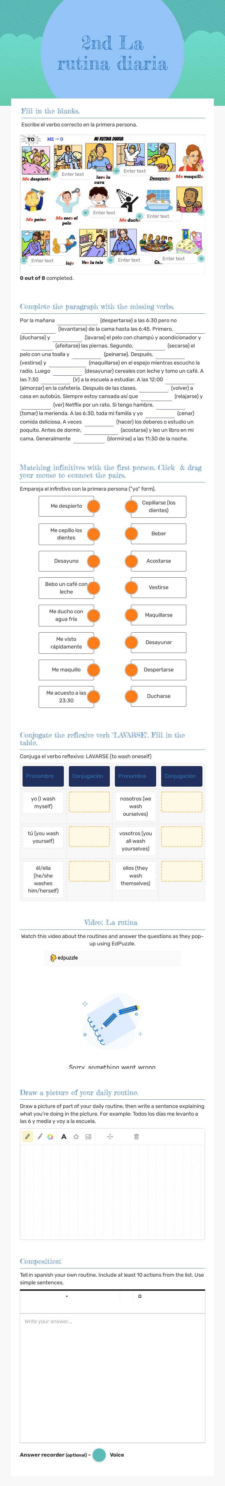 2nd La rutina diaria worksheet preview image