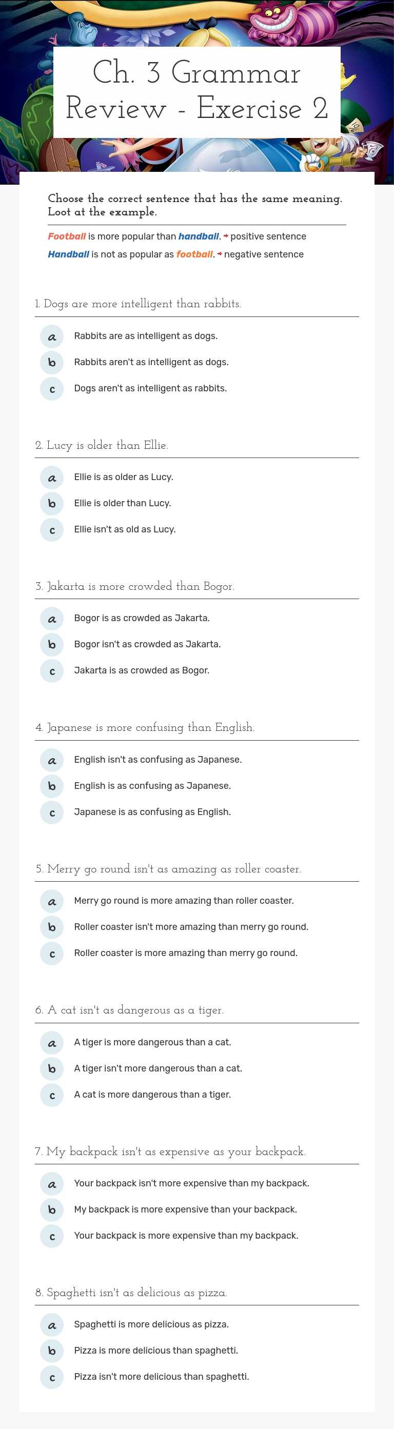 Ch. 3 Grammar Review - Exercise 2 worksheet preview image