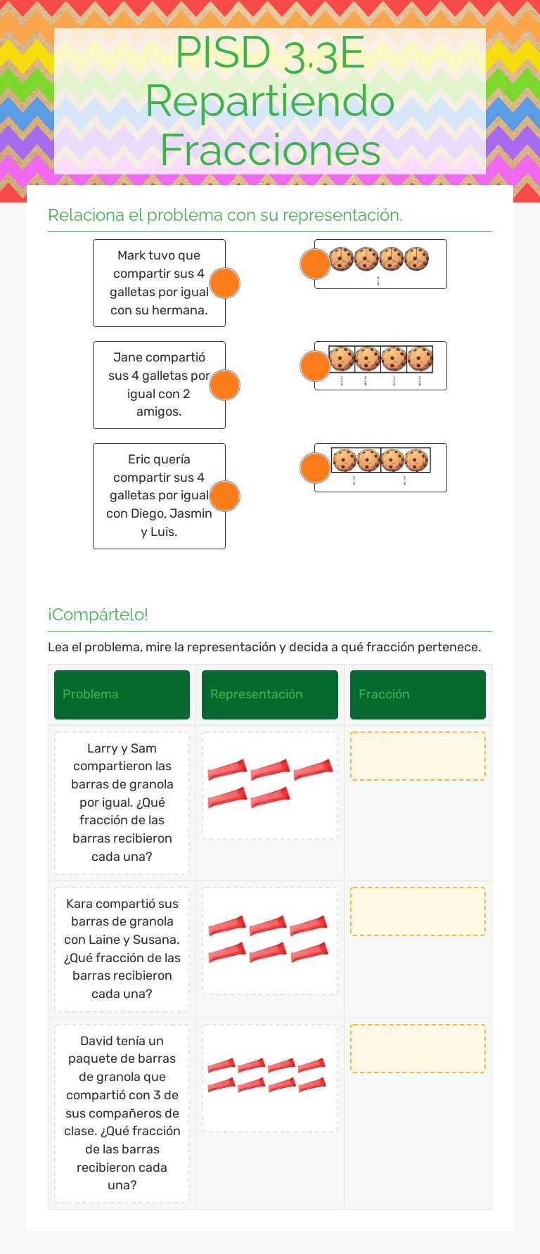 PISD 3.3E Repartiendo Fracciones worksheet preview image