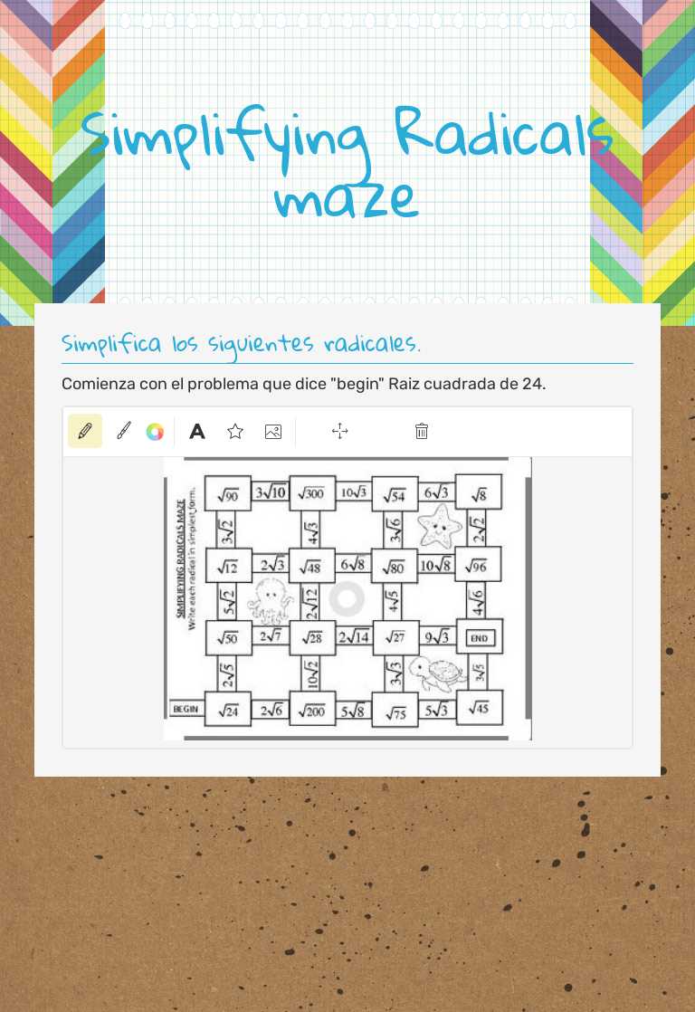 Simplifying Radicals maze worksheet preview image