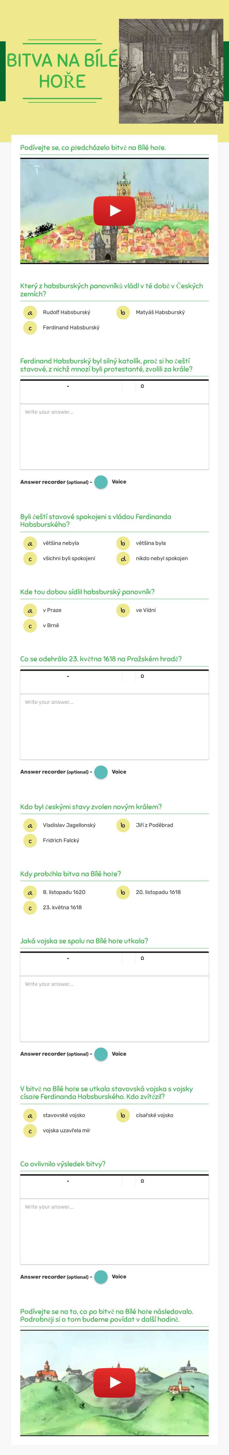 BITVA NA BÍLÉ HOŘE worksheet preview image