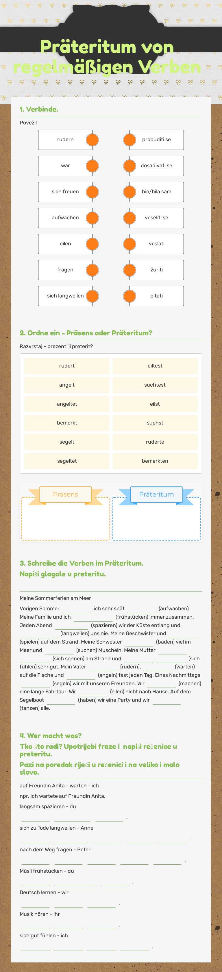 Präteritum von regelmäßigen Verben worksheet preview image