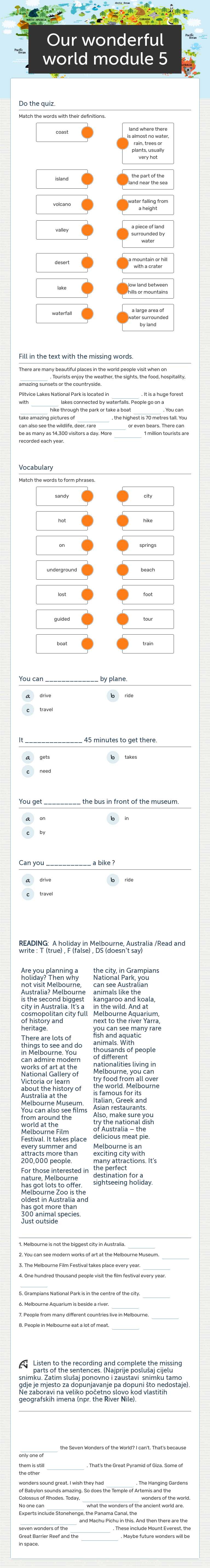 Our wonderful world module 5 worksheet preview image
