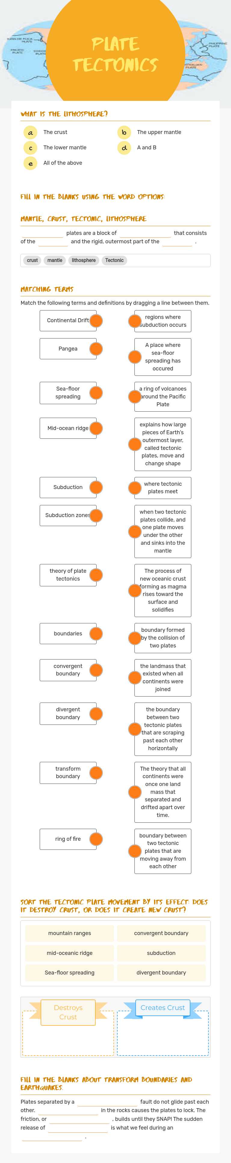 Plate Tectonics worksheet preview image