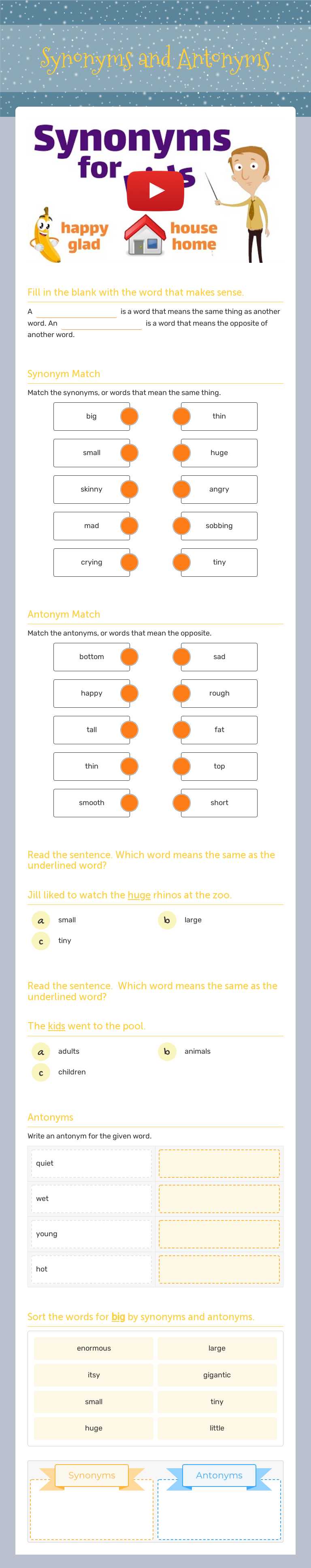 Synonyms and Antonyms worksheet preview image