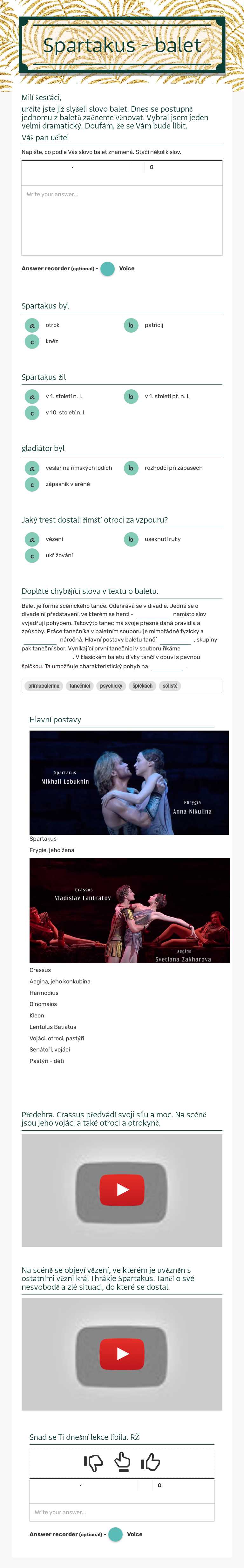 Spartakus - balet worksheet preview image